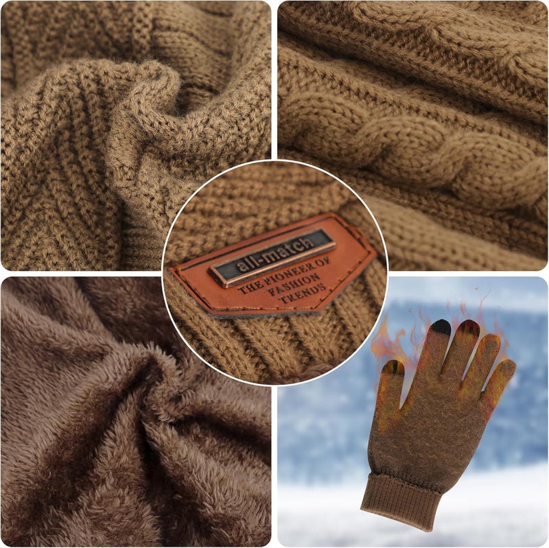 MAYLISACC Winter Knit Beanie Hat Neck Warmer Scarf and Touch Screen Gloves Set 3 Pcs Fleece Lined Skull Cap for Men Women - Image 3